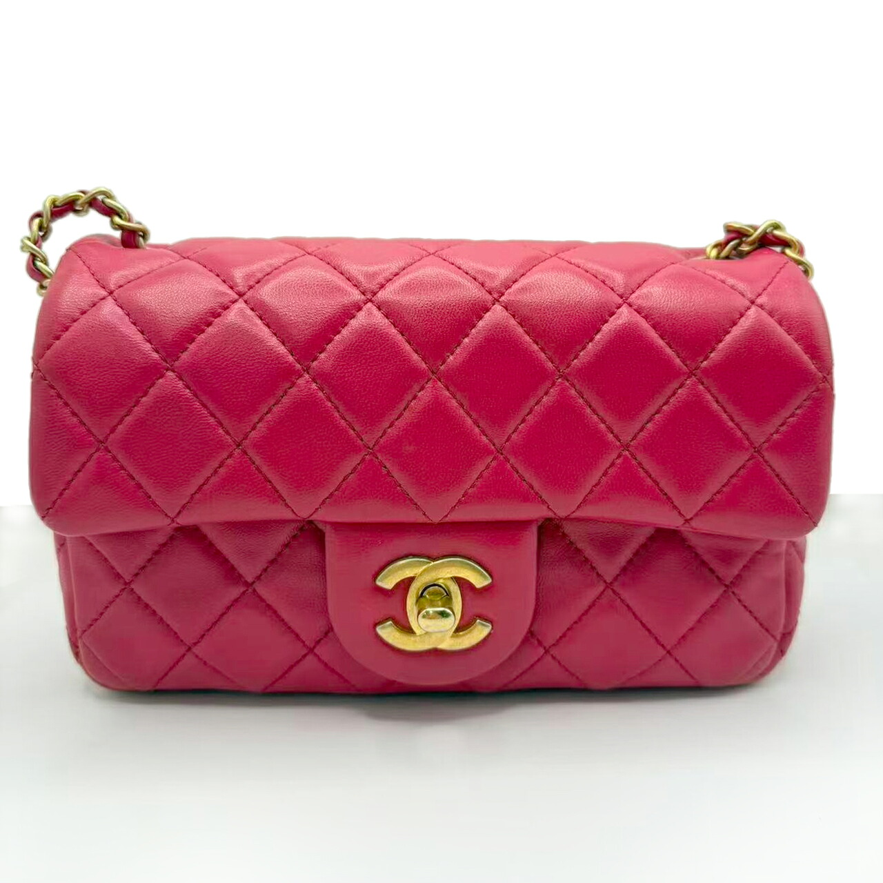 希少・調節可能】シャネル CHANEL ミニマトラッセ ラムスキン レッド ゴールド金具 ボールチェーン ショルダーバッグ 斜め掛け 20cm 赤【中古】