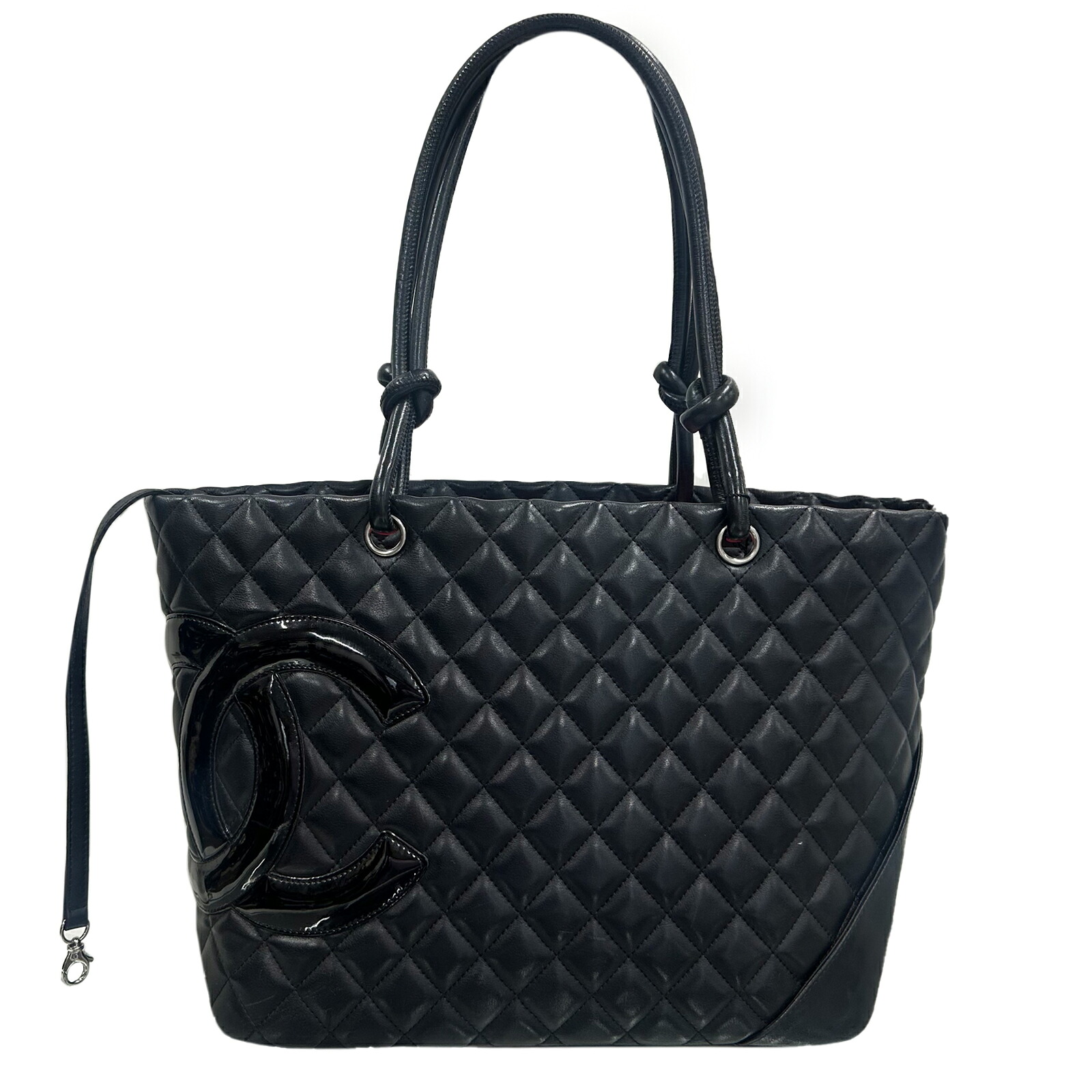 【中古】シャネル CHANEL カンボンライン ラージ トートバッグ ラムスキン エナメル ブラック ピンク シルバー金具 ココマーク レディース｜FUJIVINTAGE