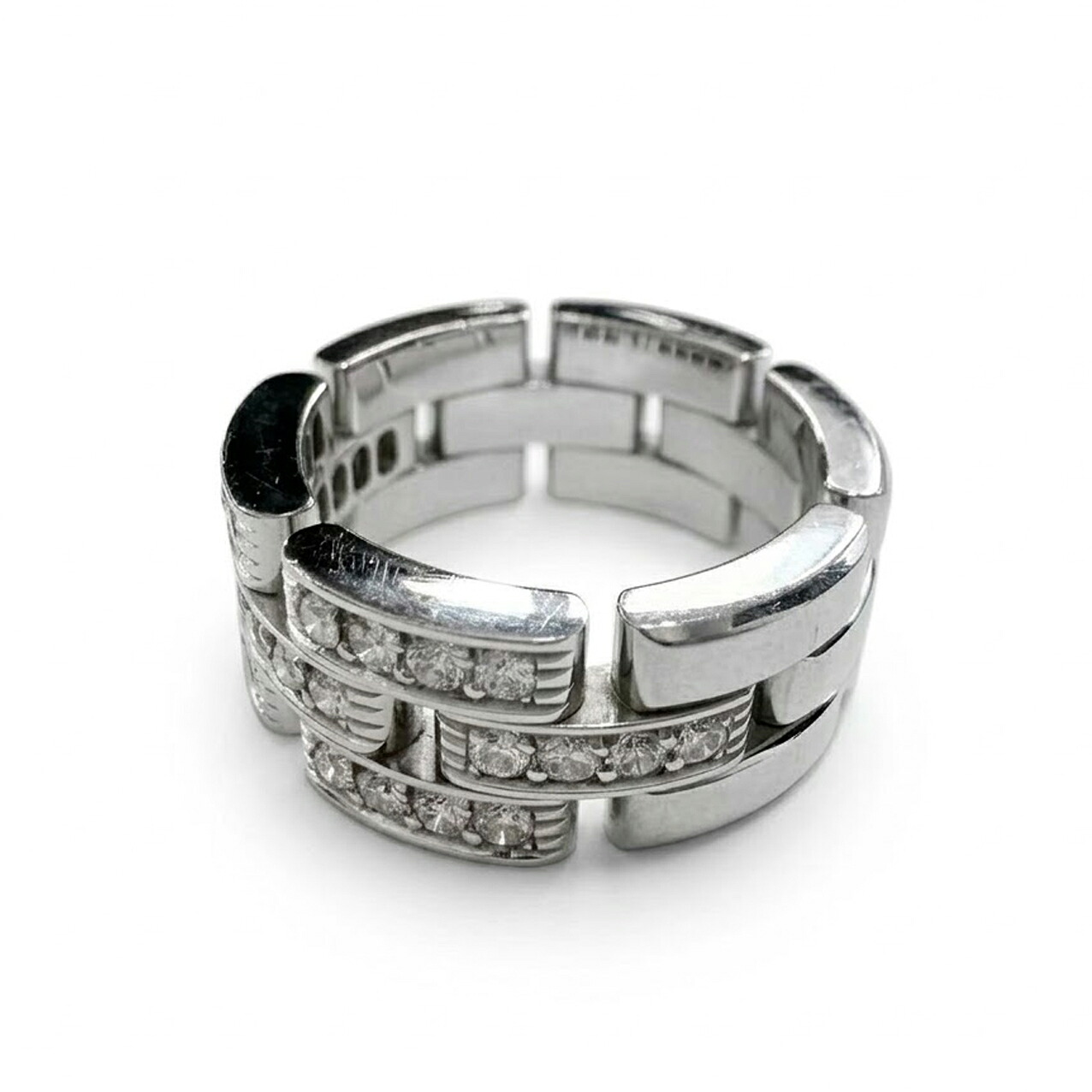 【保証書付】カルティエ Cartier マイヨン パンテール リング 3ロウ ダイヤモンド K18WG 750WG ホワイトゴールド 9号 #49|FUJIVINTAGE