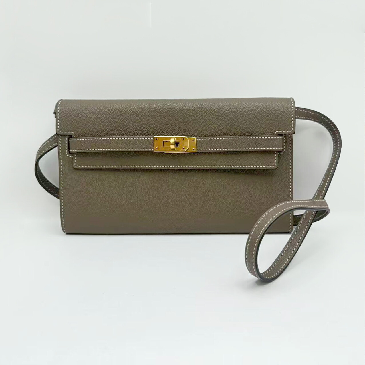 【中古】エルメス HERMES ケリー トゥーゴー エプソン エトゥープ ゴールド金具 Ｚ目じるし ショルダーバッグ ウォレットバッグ
