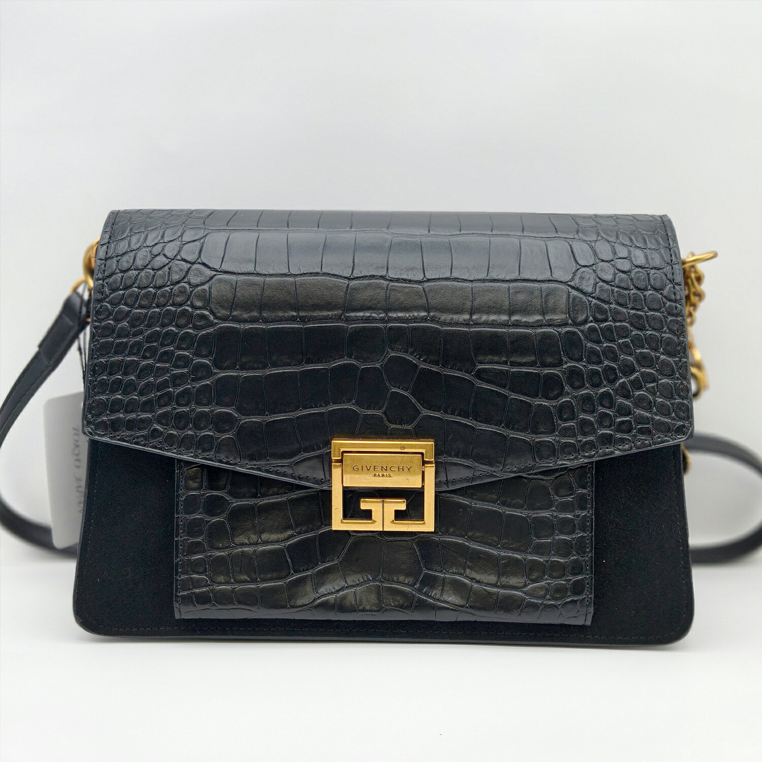 【中古】ジバンシー GIVENCHY GV3 クロコ 2way チェーンショルダーバッグ レザー 黒