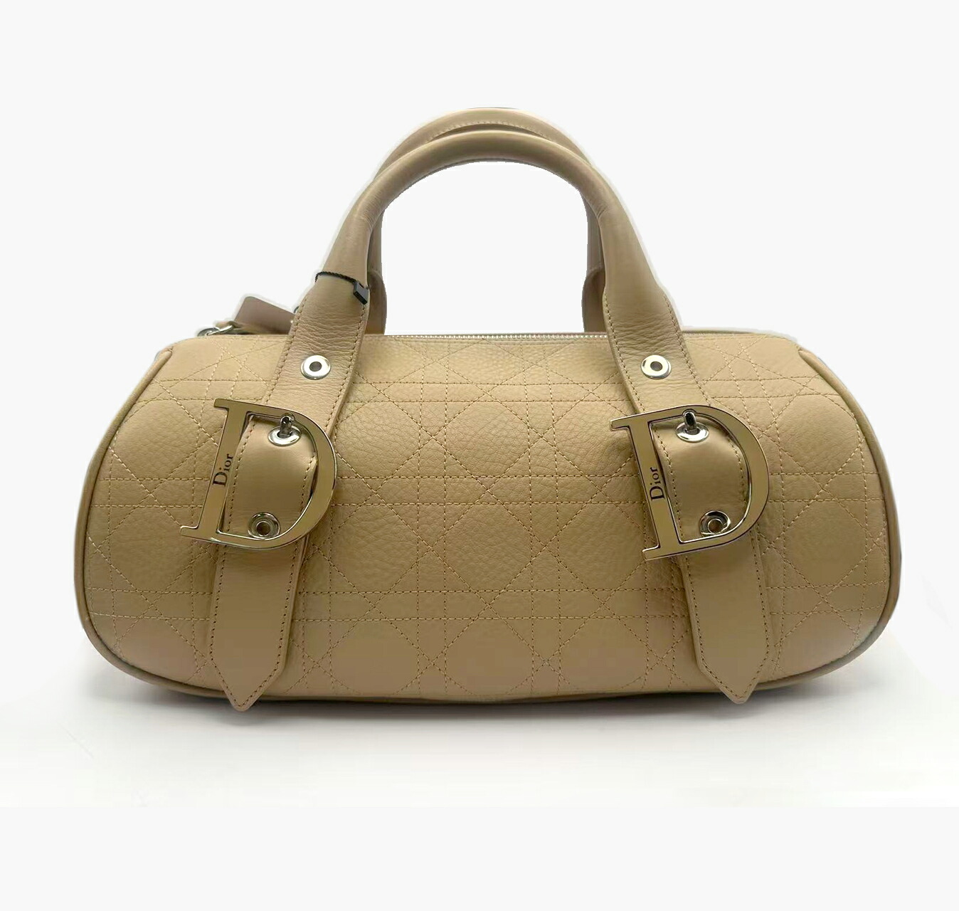 【中古】美品 CHRISTIAN DIOR クリスチャンディオール カナージュ ミニボストンバッグ ハンドバッグ ロゴ金具 レザー ベージュ