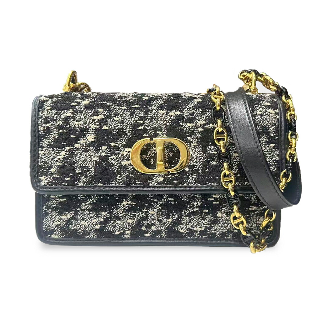 【中古】美品 クリスチャン クリスチャンディオール Christian Dior カロ マルチ色つや ツィード チェーン店 ショルダーバッグ 黒いこと 白いこと ゴールド金具 CDロゴタイプ 2WAY 曲がった掛け 鞄 レディース ブランド名