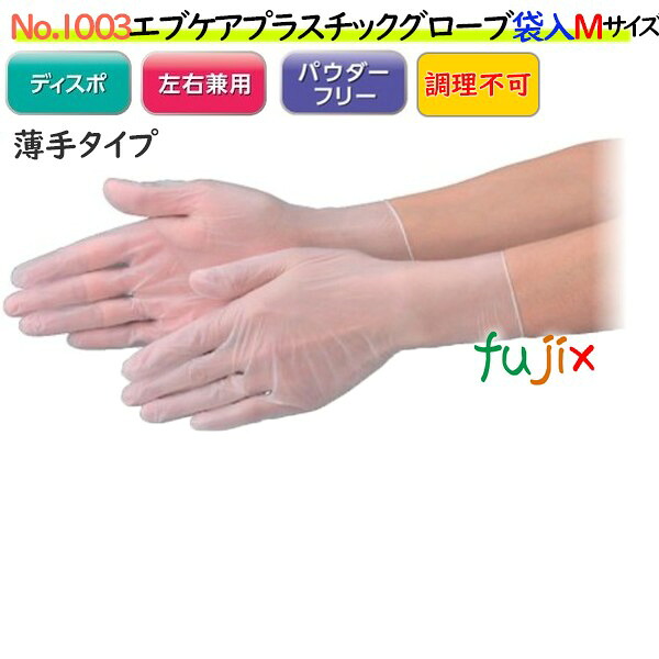 【ポイント5倍 要エントリー】エブケアプラスチックグローブ PF 袋入 半透明 NO.1003 Mサイズ パウダーフリー(粉なし) 3000枚(100枚×30袋)/ケース【PVCグローブ】【プラスチックグローブ】|業務用消耗品通販 店