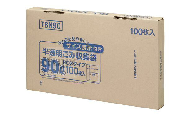 【ポイント5倍 要エントリー】容量表示入ポリ袋 BOX 90L HD+META 白半透明 0.025mm 400枚／ケース TBN90 ジャパックス｜業務用消耗品通販　店
