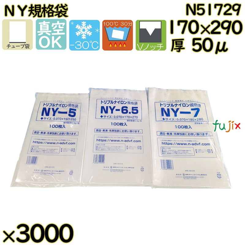 【新規受付不可】真空袋 ナイロンポリ袋 NY規格袋 N51729 3000枚（100枚×30）／ケース