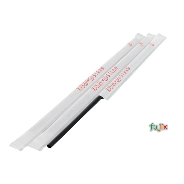 【新規受付不可】アイスコーヒー用 ストレートストロー 4.5mm×21cm 紙包装 黒色 16000本（800本×20小箱）／ケース わらおstraw 370
