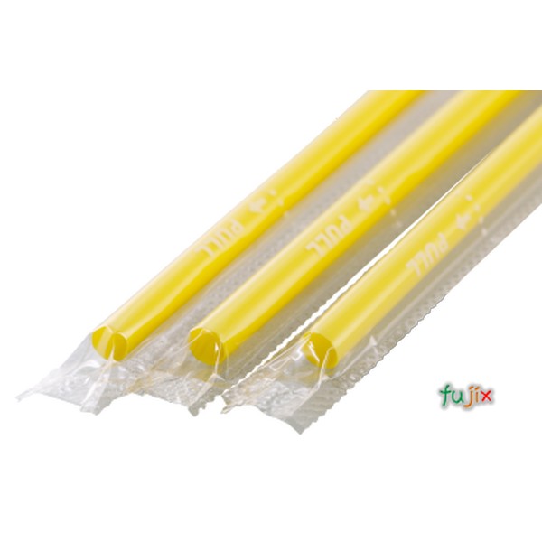 【新規受付不可】ジュース用 ストレートストロー 6mm×21cm フィルム包装 黄色 10000本（500本×20小箱）／ケース わらおstraw 429