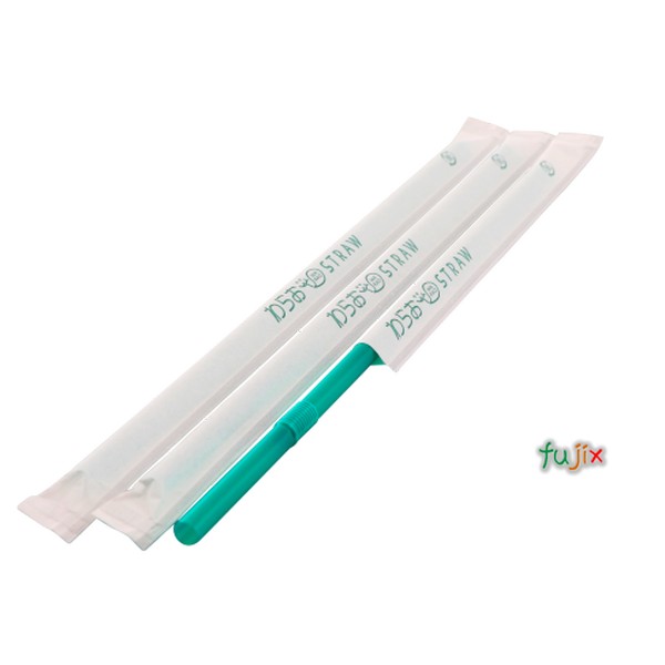 【新規受付不可】ジュース用 フレックスストロー 6mm×21cm 紙包装 緑色 10000本(500本×20小箱)/ケース わらおstraw 448