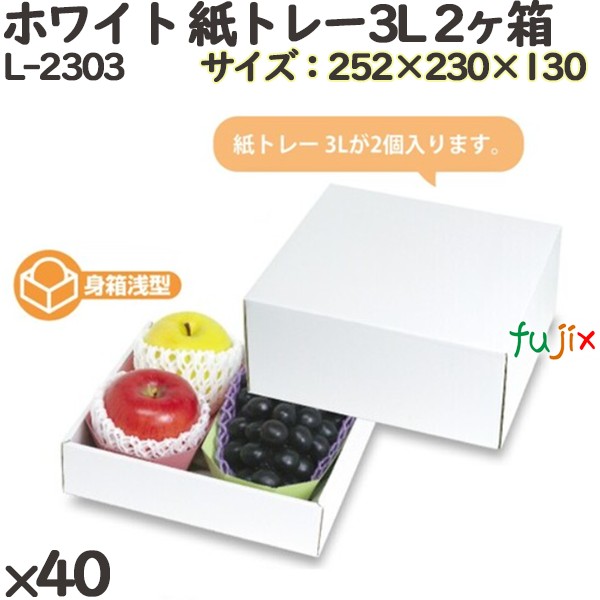ぶどう 化粧箱 L-2303 ホワイト 紙トレー3L 2ヶ箱 40個(10×4)／ケース フルーツ用 ギフト用 ギフトボックス 紙箱 果物箱 贈答用 青果用 果物用 ダンボール