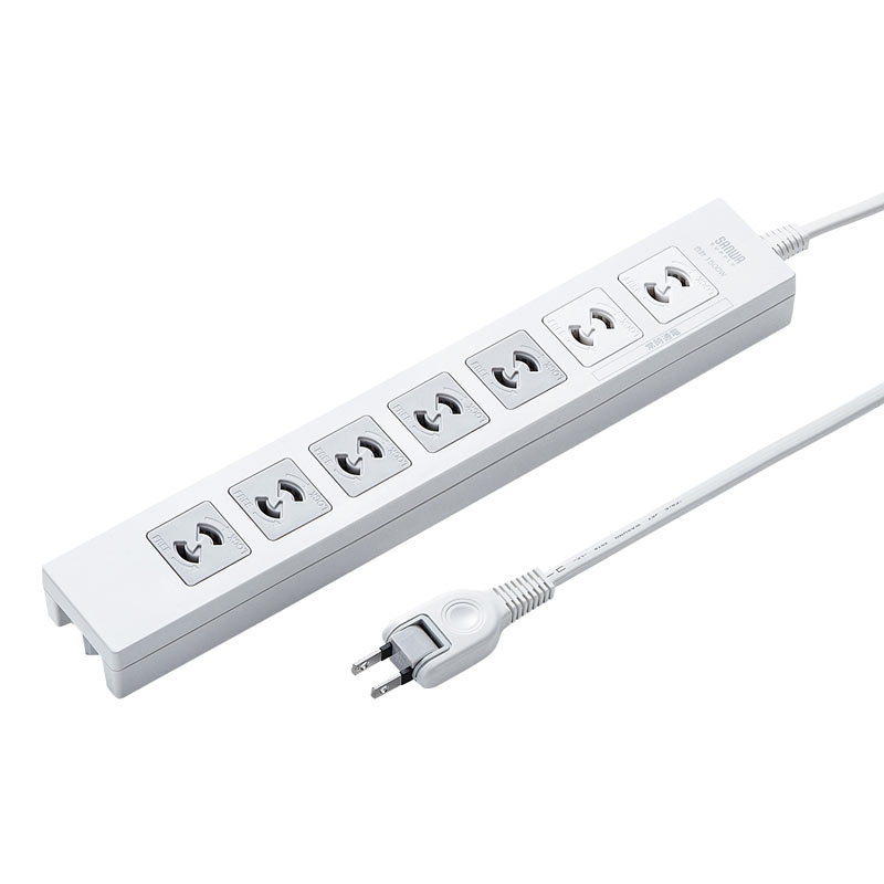 （まとめ買い）サンワサプライ 電源タップ 2極抜け止めタイプ 7個口 コード長2m TAP-F27-2KP 〔&times;3〕 【北海道・沖縄・離島配送不可】｜フジックス