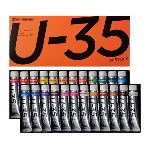 （まとめ買い）ターナー色彩 アクリル絵具 U-35 アクリリックス 20ml 24色セット UA02024C 〔&times;3〕 【北海道・沖縄・離島配送不可】｜フジックス