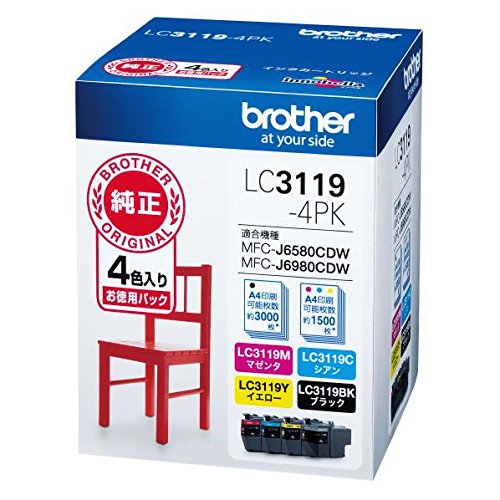 (まとめ買い)ブラザー 純正 インクカートリッジ 大容量 4色パック LC3119-4PK 〔×3〕【北海道・沖縄・離島配送不可】|フジックス