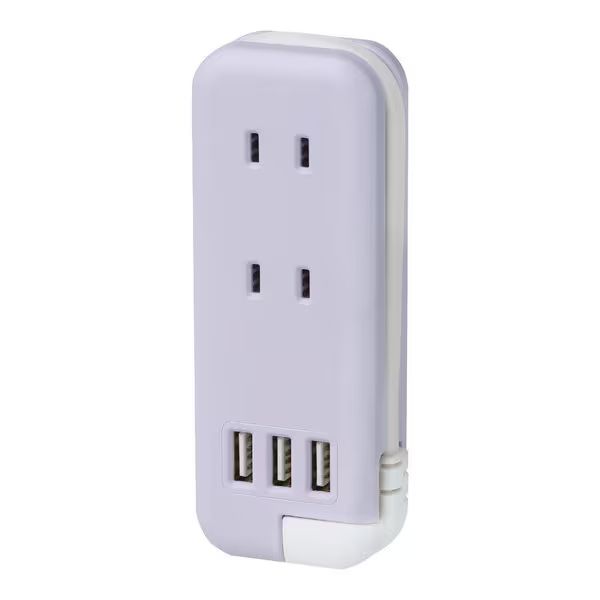 （まとめ買い）ソニック ユートリムエル スリムポータブルコンセント ポーチ付 USB-A&times;3 バイオレット UL-6345-V 〔3個セット〕 【北海道・沖縄・離島配送不可】｜フジックス