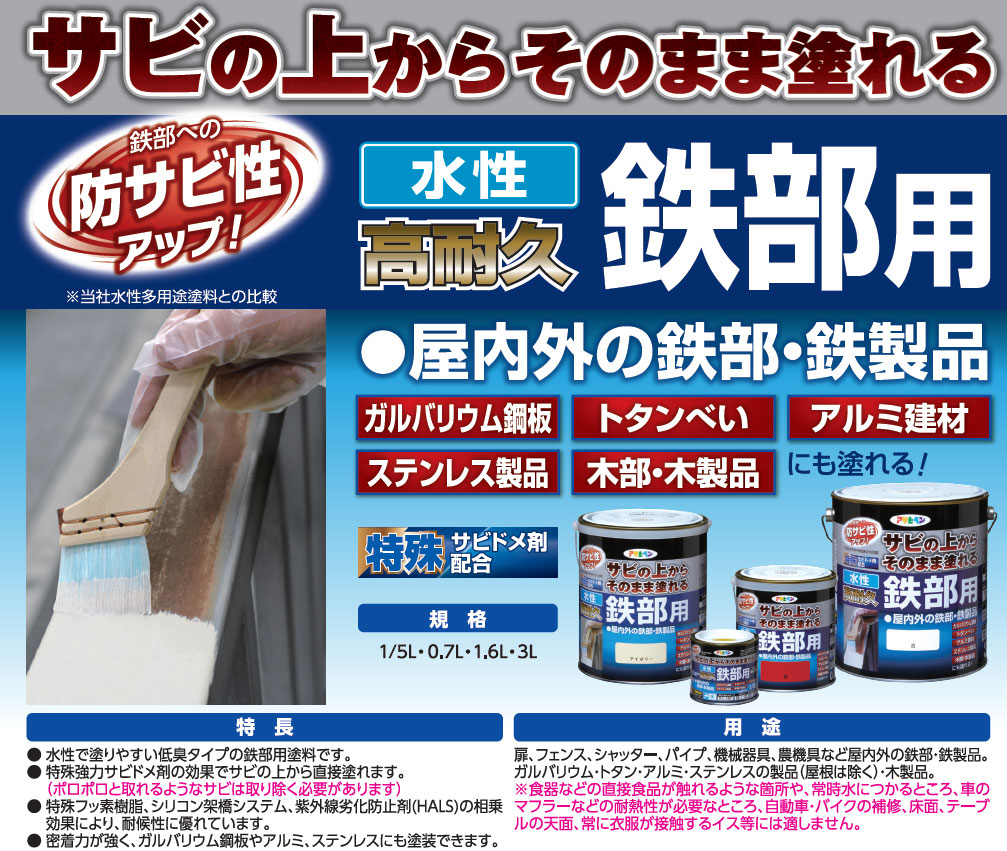 水性高耐久鉄部用 こげ茶 3L アサヒペン 鉄部への防サビ性アップ 屋