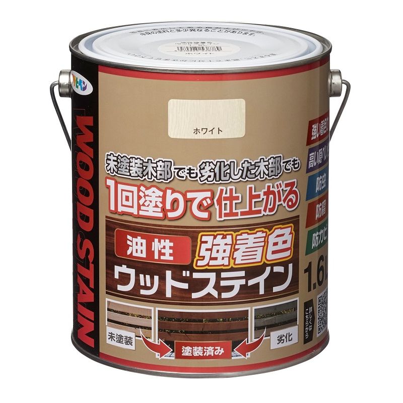 (まとめ買い)アサヒペン 屋外木部専用塗料 油性強着色ウッドステイン 1.6L ホワイト 〔×3〕 【北海道・沖縄・離島配送不可】|フジックス