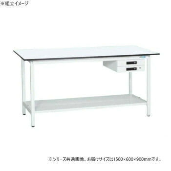 サカエ 軽量立作業台KADタイプ キャビネット2段付 中板付 1500&times;600&times;900mm KAD-156BTMW 【北海道・沖縄・離島配送不可】｜フジックス