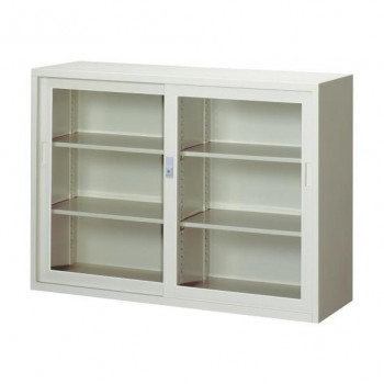 一般書庫/D:400タイプ 4×3型用引違書庫(ガラス戸) 棚板4枚付 ニューグレー COM-N304G 【北海道・沖縄・離島配送不可】|フジックス