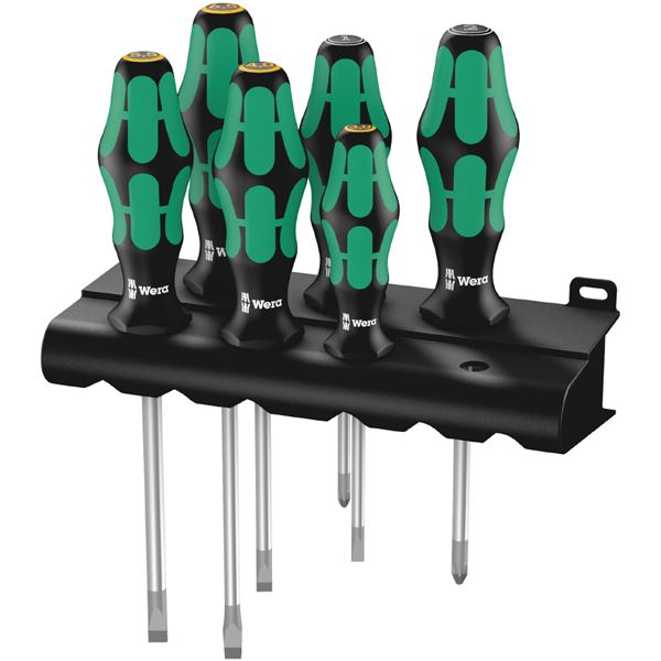 WERA ヴェラ 6本組 Kraftform Plus ハンドル マイナス・ポジドライブドライバーセット ラック付 105656 工具 ツール DIY 【北海道・沖縄・離島配送不可】|フジックス
