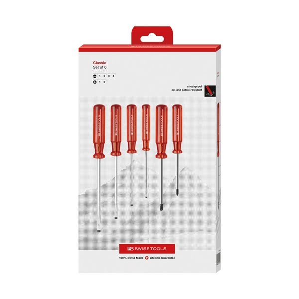 PB SWISS TOOLS ピービースイスツールズ 6本組 クラシックハンドル ドライバーセット（マイナス・プラス） ペーパーボックス入 1560.CBB 【北海道・沖縄・離島配送不可】｜フジックス