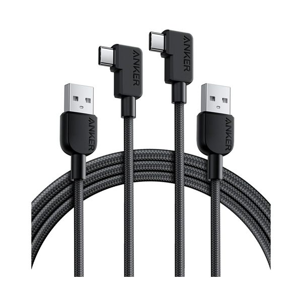 （まとめ） アンカージャパン ANKER USB-C＆USB-A ケーブル（L字 高耐久ナイロン） 1.8m ブラック B81J60111パック（2本） 〔×5セット〕 【北海道・沖縄・離島配送不可】