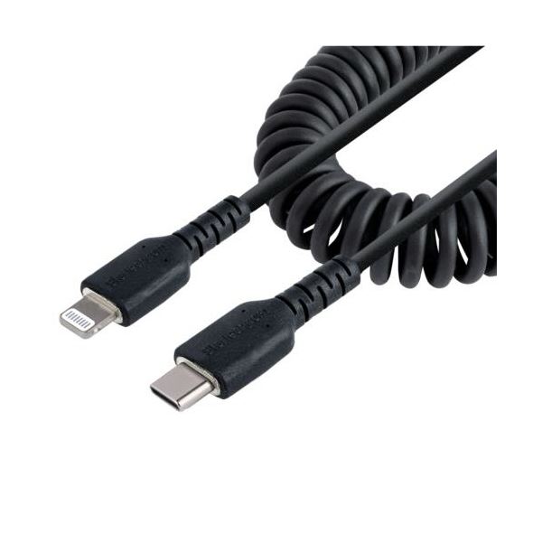 StarTech.com 高耐久Lightning-USB Cケーブル 1m コイル（伸縮）型／アラミド繊維補強RUSB2CLT1MBC 1本 【北海道・沖縄・離島配送不可】