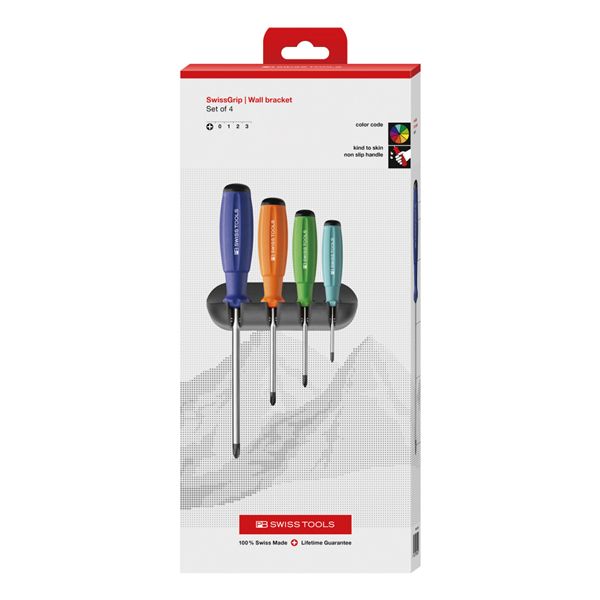 PB SWISS TOOLS ピービースイスツールズ 4本組 レインボーシリーズ スイスグリップ プラスドライバーセット ホルダー付 ペーパーボックス入 8242.RBCBB 【北海道・沖縄・離島配送不可】