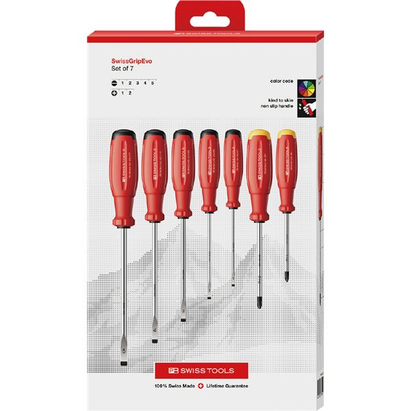 PB SWISS TOOLS ピービースイスツールズ 7本組 スイス連邦手持ち部分EVO （さし引き・つけ加える）１番ウッド書き割り （BOX） 38252.CBB 【北海道・沖縄・離島送りとどける不可】