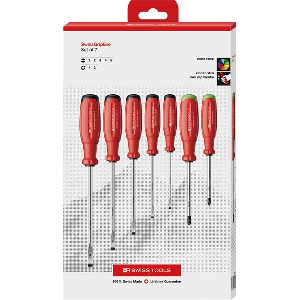 PB SWISS TOOLS ピービースイスツールズ 7本組 スイス連邦手持ち部分EVO（さし引き・ポジ）１番ウッド書き割り（BOX） 38253.CBB 【北海道・沖縄・離島送りとどける不可】