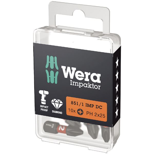 WERA ヴェラ 10個入 差込6.35mm ダイヤモンドコーティング プラスドライバービット 刃先サイズ#2 全長25mm 057616 工具 ツール 【北海道・沖縄・離島配送不可】