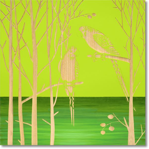 ユーパワー ウッドスカルプチャーアート 60×60cm 「パロット オン ザ ツリー」GR+NP 【北海道・沖縄・離島配送不可】