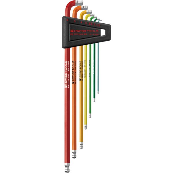 PB SWISS TOOLS ピービースイスツールズ 7本組 虹霓続きもの マルチ一角手合い どんぶり鉢付ロング六角棒鍵書き割り 2222.LH-6RB 【北海道・沖縄・離島送りとどける不可】