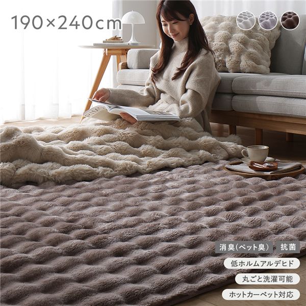 ふわもこ ラグ 約190×240cm モカ 洗える 抗菌 消臭 ペット臭 滑り止め加工 ホットカーペット 床暖房可 フロアマット 絨毯 【北海道・沖縄・離島配送不可】