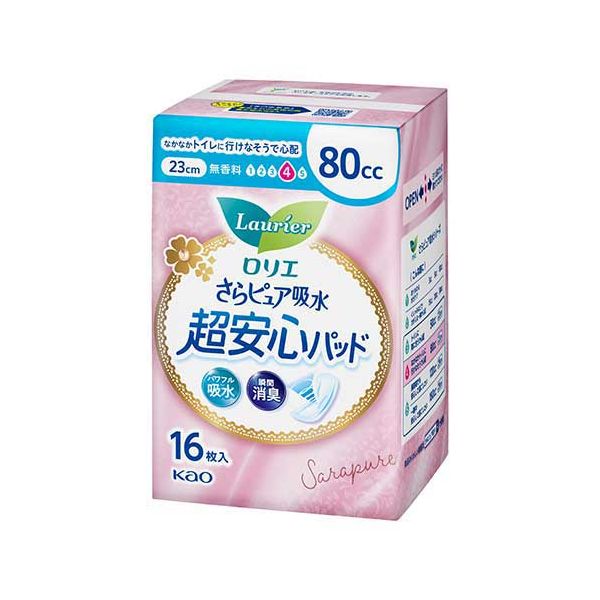 （まとめ）花王 ロリエさらピュア吸水超安心パッド80cc16枚（×5セット） 【北海道・沖縄・離島配送不可】