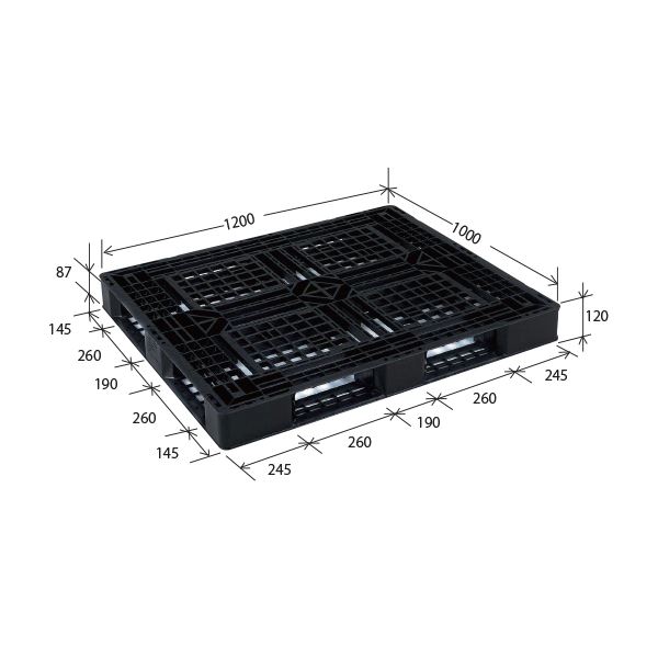 〔10枚セット〕 樹脂パレット/軽量パレット 〔JL-D4・1210E〕 ブラック 材質:再生PP 安全設計【代引不可】【北海道・沖縄・離島配送不可】