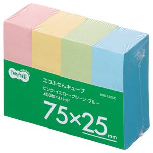 (まとめ) TANOSEE エコふせん キューブ 75×25mm 4色 1パック(4冊) 〔×10セット〕【代引不可】【北海道・沖縄・離島配送不可】|フジックス
