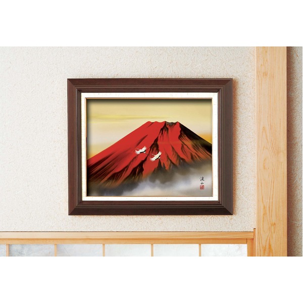 伊藤順子、【赤富士】、希少な額装用画集より、新品額装付、状態良好 楽天市場】【送料無料】日本画額 紘黒フレームセット F6号 伊藤渓山