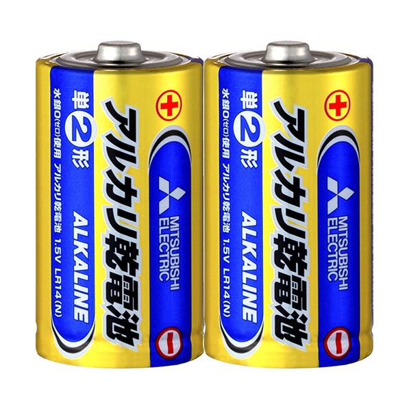 （まとめ）三菱電機 アルカリ乾電池 単2形 LR14N/2S 1セット（20本：2本×10パック） 〔×3セット〕 【北海道・沖縄・離島配送不可】