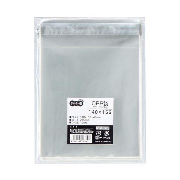 (まとめ) TANOSEE OPP袋 フタ・テープ付140×155+40mm 1セット（1000枚：100枚×10パック） 〔×10セット〕【代引不可】【北海道・沖縄・離島配送不可】