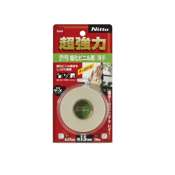 (まとめ) ニトムズ 超強力両面テープ 塩化ビニル用(薄手) 15mm×10m T4570 1巻 〔×30セット〕