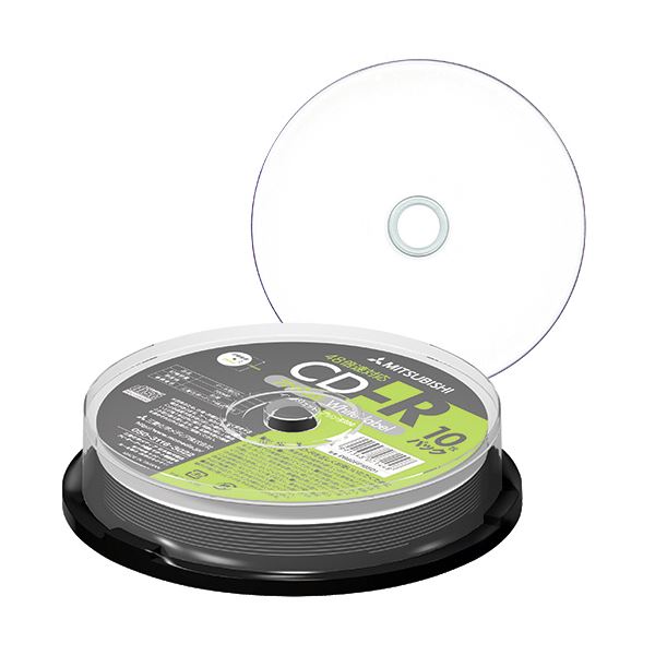 （まとめ）三菱ケミカルメディア データ用CD-R700MB 48倍速 ホワイトワイドプリンタブル スピンドルケース PR80FP10SD1 1パック(10枚) 〔×10セット〕【代引不可】【北海道・沖縄・離島配送不可】