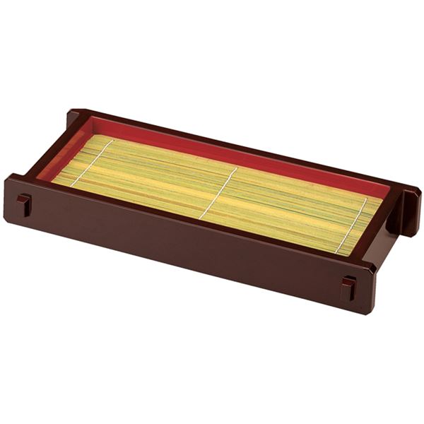 尺2 長手ツノセイロ/蕎麦ざる 〔溜内朱 竹ス付 底板無 A〕 354×165×53mm 日本製 食洗機可 竹ス不可 〔和食 レストラン 店舗〕【代引不可】【北海道・沖縄・離島配送不可】