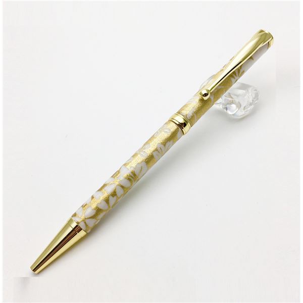 日本製 ハンドメイド ボールペン/文房具 〔白箔金・七草〕 クロスタイプ 芯：0.7mm 美濃和紙 友禅紙 文具 オフィス用品