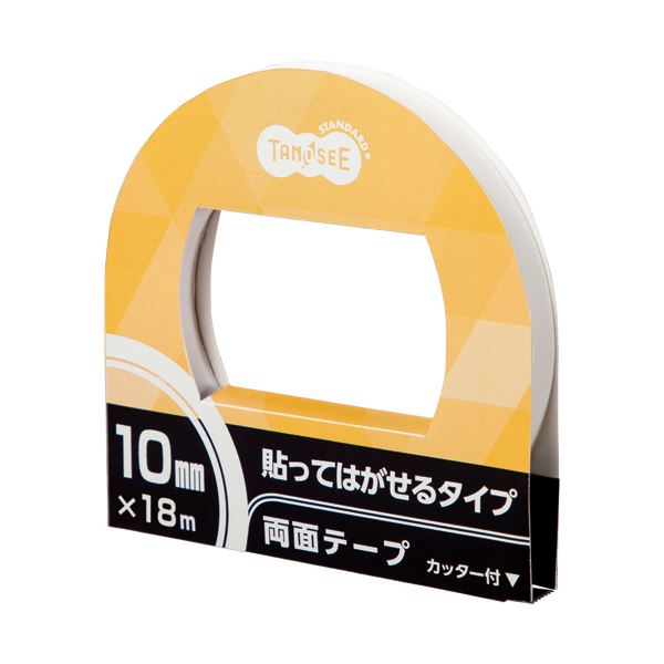（まとめ）TANOSEE 両面テープ 貼ってはがせるタイプ カッター付 10mm×18m 1巻 〔×10セット〕 【北海道・沖縄・離島配送不可】