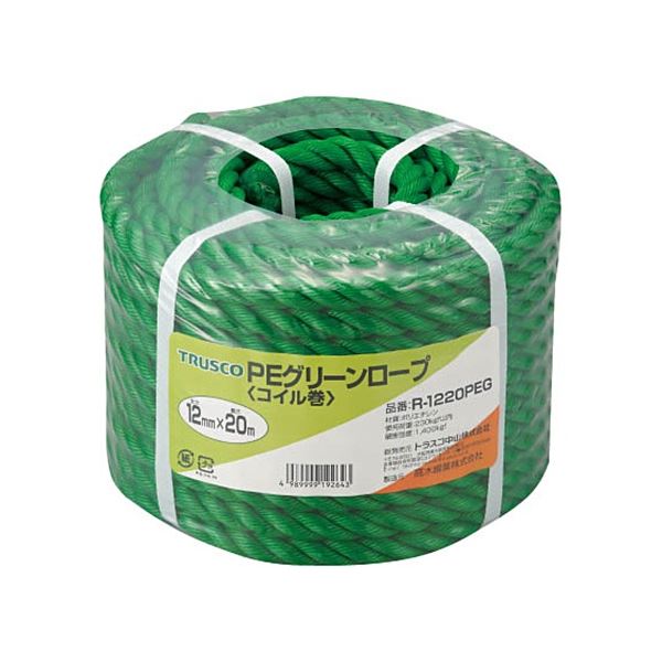 (まとめ) TRUSCO PEグリーンロープ 12mm&times;20m コイル巻 R-1220PEG 1巻 〔&times;3セット〕｜フジックス 10,755円