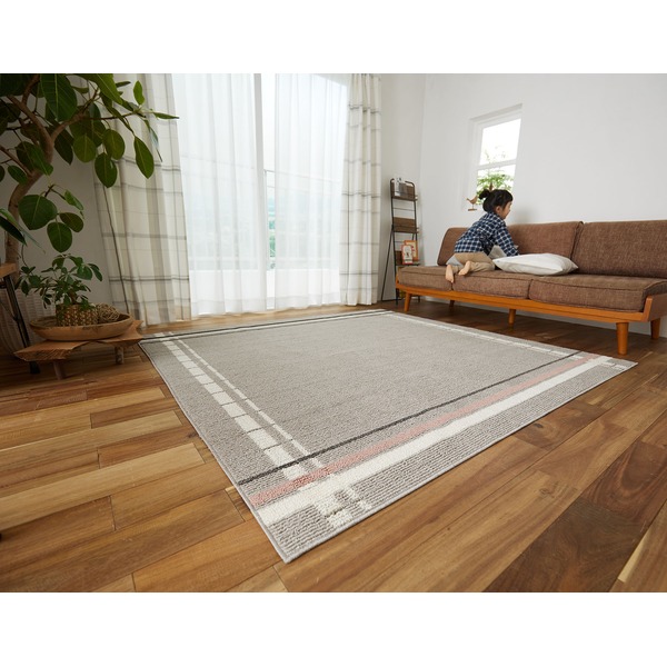 洗える ラグマット/絨毯 〔約190&times;190cm グレー〕 防ダニ ホットカーペットカバー対応 コルネラグ フェネートル 日本製 スミノエ｜フジックス