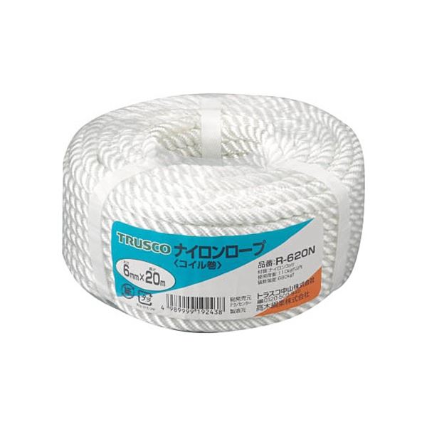 (まとめ) TRUSCO ナイロンロープ 6mm×20m コイル巻 R-620N 1巻 〔×3セット〕