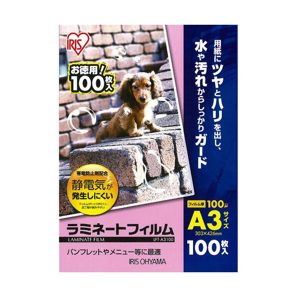 (まとめ)アイリスオーヤマ ラミネートフィルムA3 100μ LFT-A3100 1パック(100枚)〔×3セット〕【代引不可】【北海道・沖縄・離島配送不可】