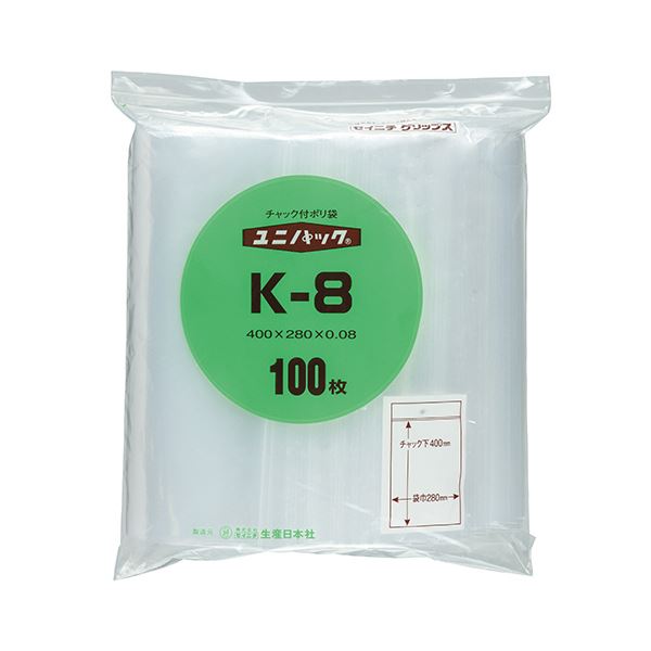 （まとめ） セイニチ ユニパック チャック付ポリエチレン ヨコ280×タテ400×厚み0.08mm K-8 1パック（100枚） 〔×3セット〕【代引不可】【北海道・沖縄・離島配送不可】