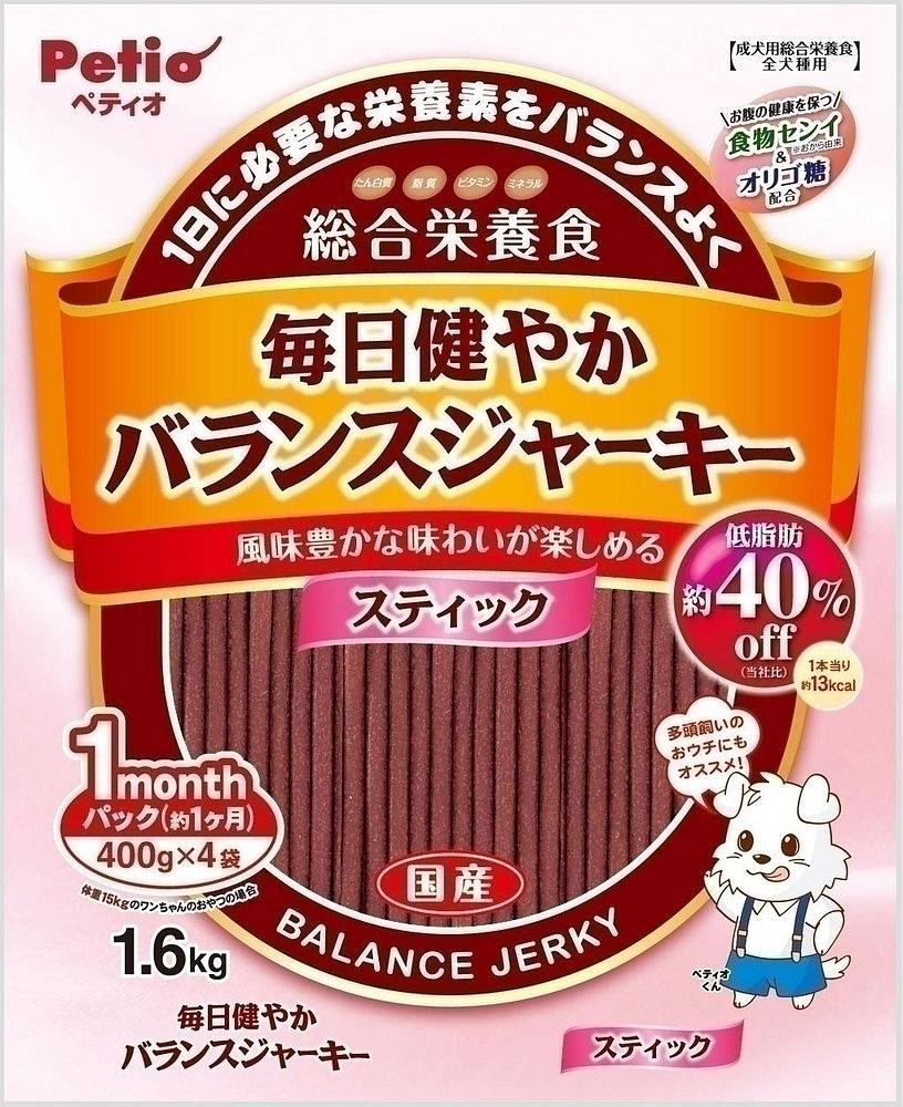 まとめ買い ペティオ 毎日健やか バランスジャーキー スティック 1.6kg 犬用おやつ 〔×3〕 信頼